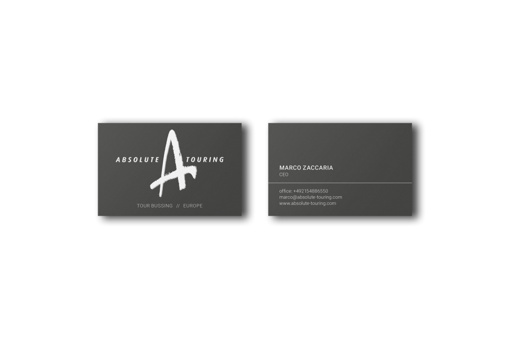 Mockup Visitenkarten: Schlichtes Grafikdesign im Corporate Design von Absolute Touring.